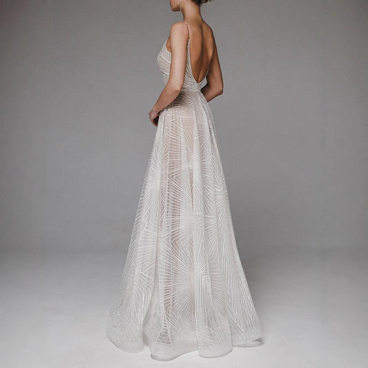 Women's Long Dress Sexy Strap Embroidered Sleeveless Wedding Dresses