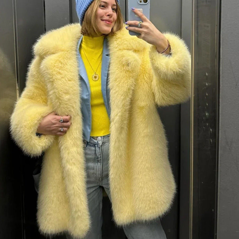Women's Fur Warm Collar Imitation Overcoat Mid-length Coats