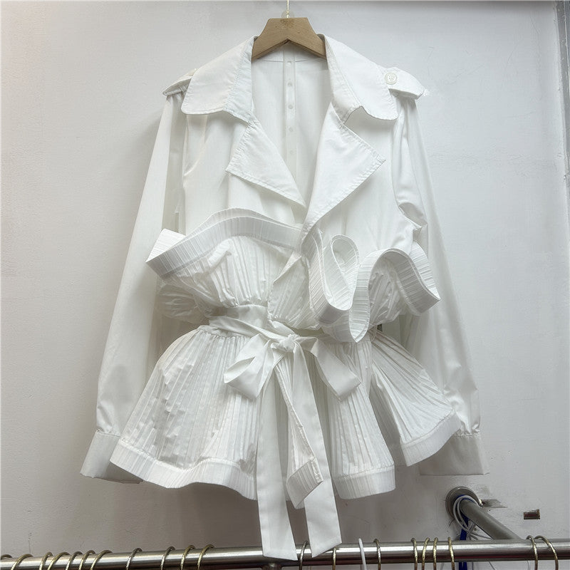 Women's Lapel Long Sleeve Irregular Ruffled Sense Blouses