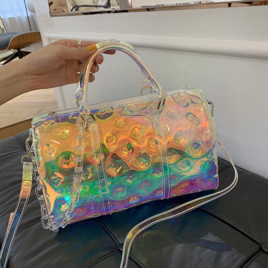 Embossed Boarding Portable Colorful Laser Large Travel Bags