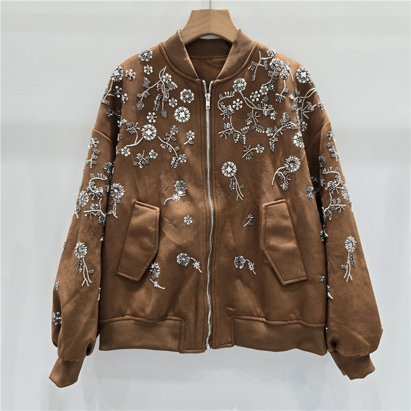 Embroidery Flower Baseball Fashionable Leather Veet Coats