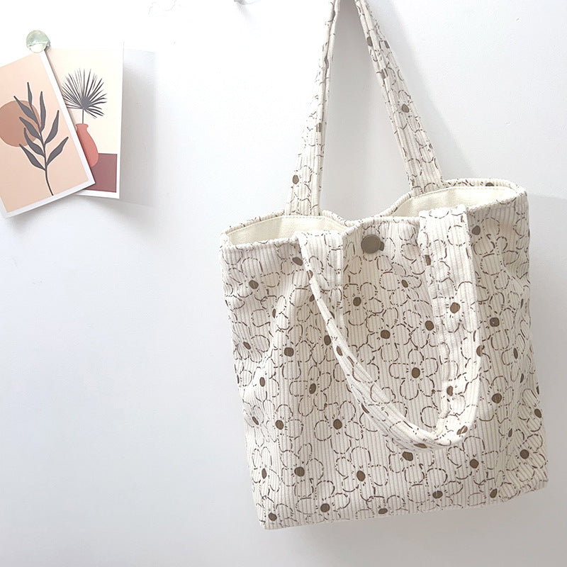 Women's Corduroy Flowers Print Simple Large Capacity Bags