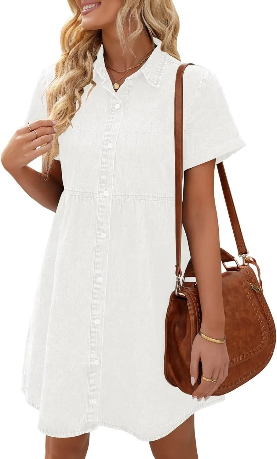 Washed Denim Lapel Loose Sweet Lotus Dresses