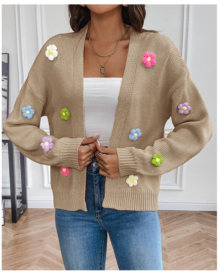 Women's Crocheting Flower Sweet Knitted Idle Style Sweaters