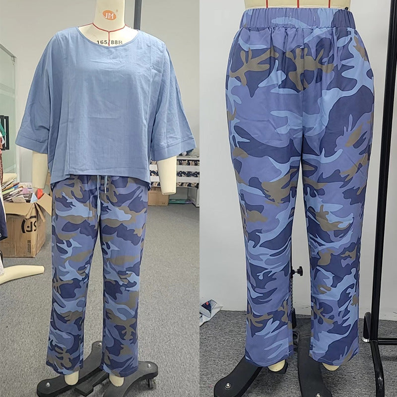 Elegant Summer Casual Loose Camouflage Irregular Suits