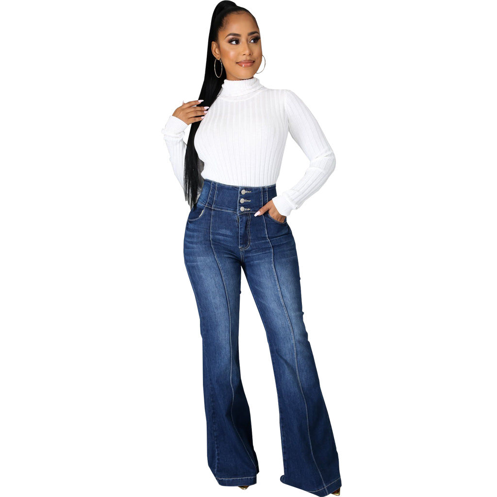 Fashion Trendy Patchwork Washed Denim Stretch Jeans