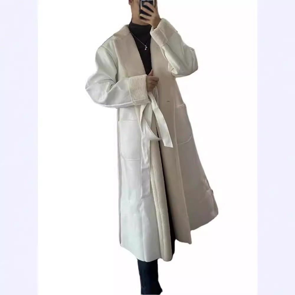 Women's Casual Leather Thickened Trench Loose Fashion Coats