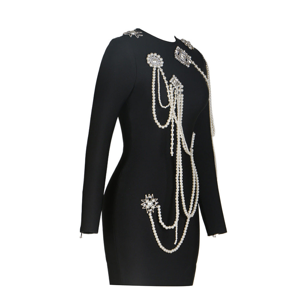 Neck Bead Chain Ornament Knitted Tight Dresses
