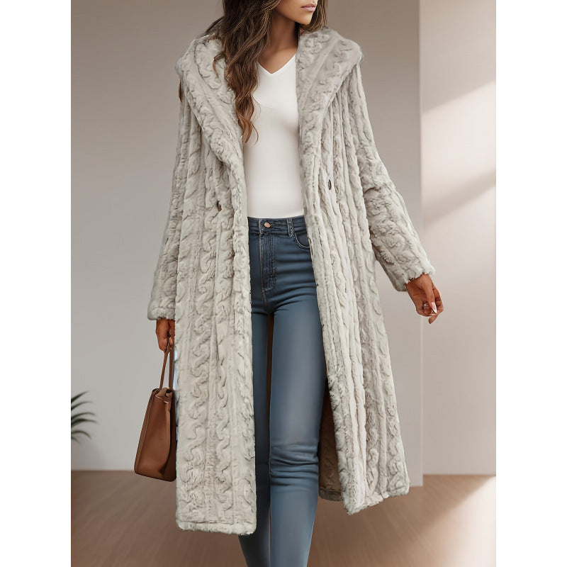 Women's Fashionable Long Solid Color Sleeve Hooded Coats