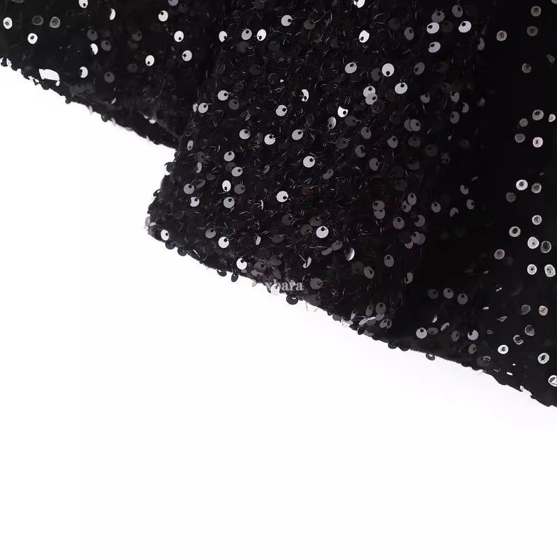 Women's Stylish Patchwork Neckline Casual Sequin Blazers