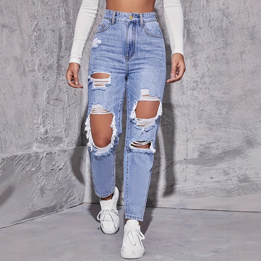 Women's Ripped Fried Salt Denim Smart Trousers Women's Jeans