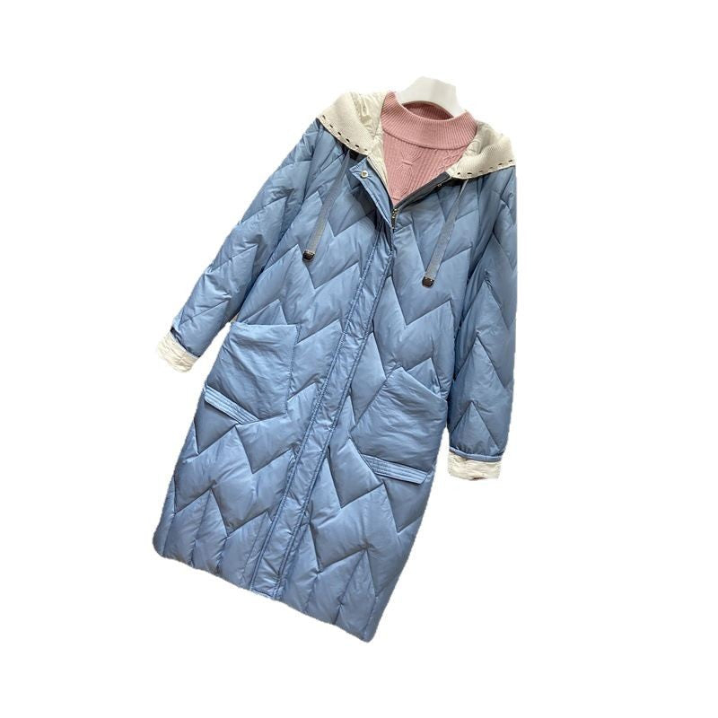 Women's Mid-length Lightweight Down Fashionable Knitted Hooded Korean Jackets