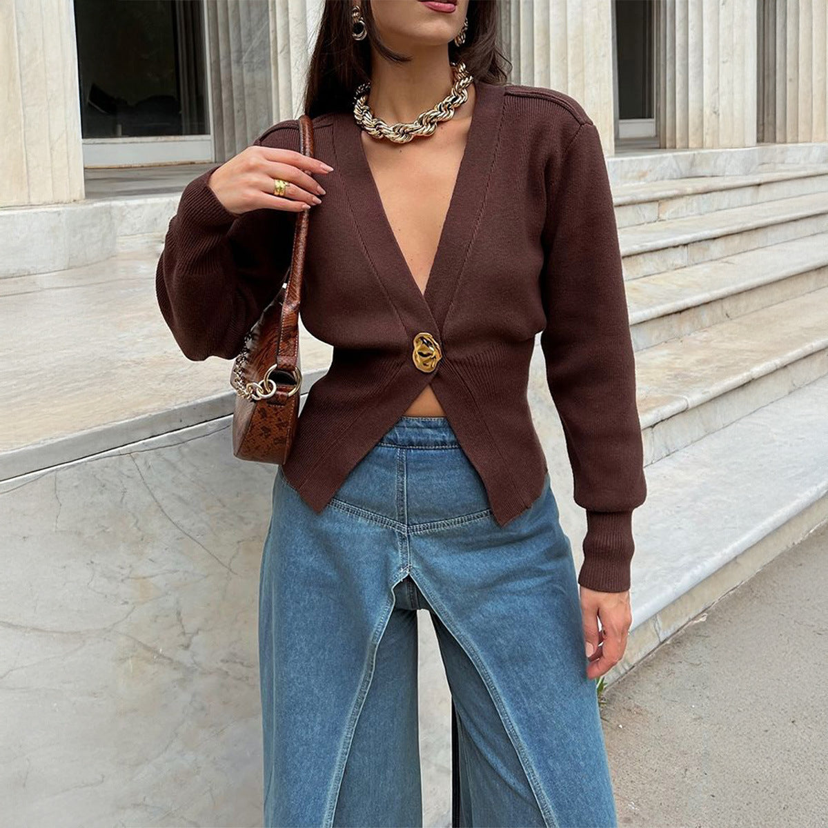 Women's Casual Simple Style Deep V Advanced Sweaters