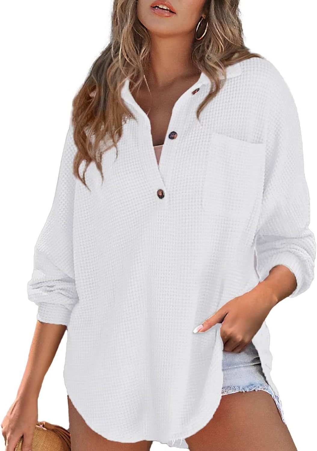Glamorous Casual Women's Waffle Knitted Loose Women's Sweater, Sweater