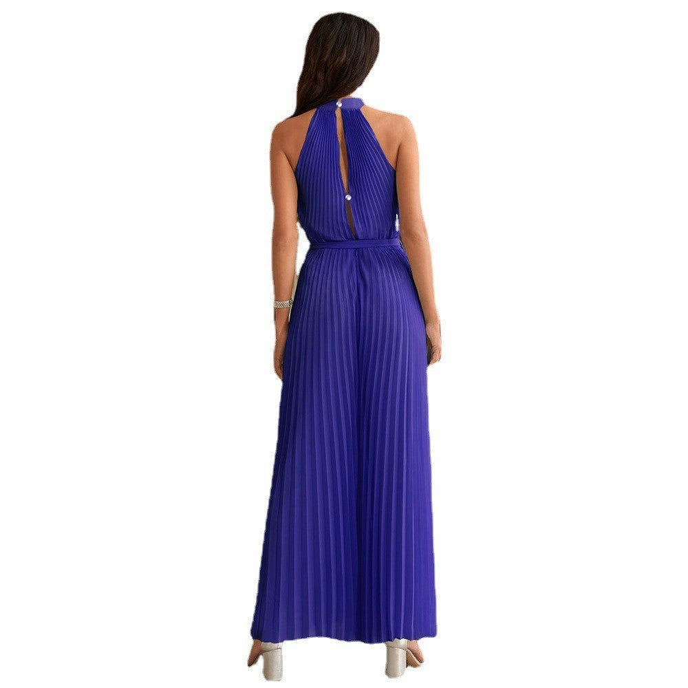 Women's Sexy Halter Sleeveless Pleated One-piece Trousers Summer Lace Women's Jumpsuit/clothing