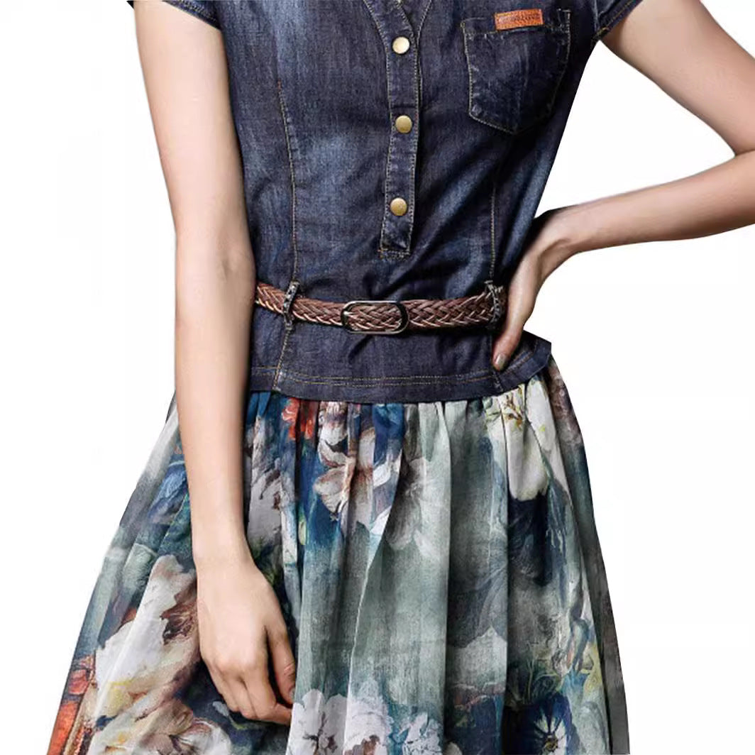 Women's Denim Printed Dress Summer Slim Fit Dresses