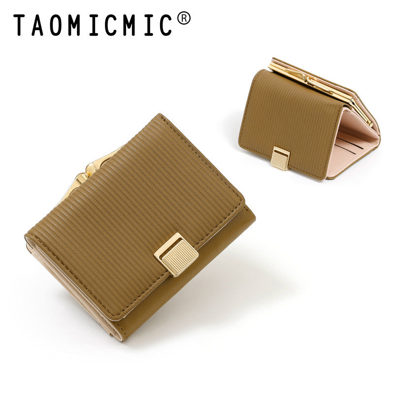 Women's Versatile High-grade Short Leather Clip Ladies Wallets