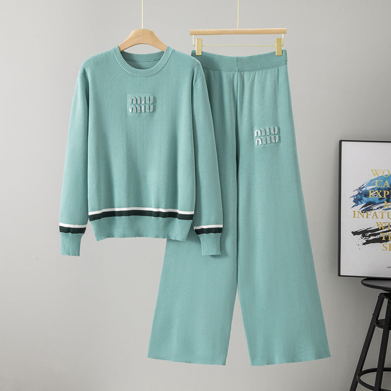 Women's Round Neck Knitted Two-piece Fashion Loose Suits