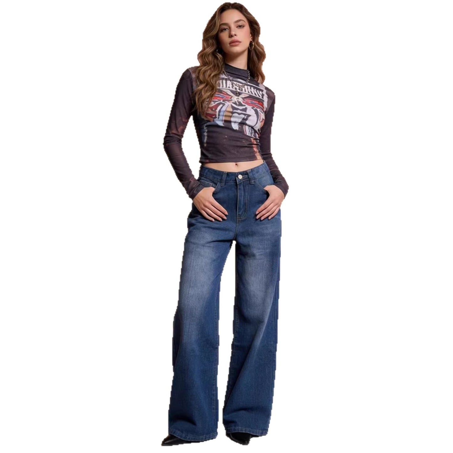 Women's Fashionable Retro High Waist Loose Straight Jeans