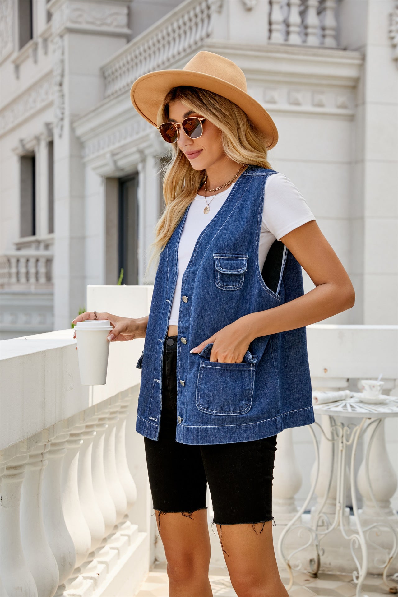 Women's Denim Waistcoat Personalized Washed For Vests