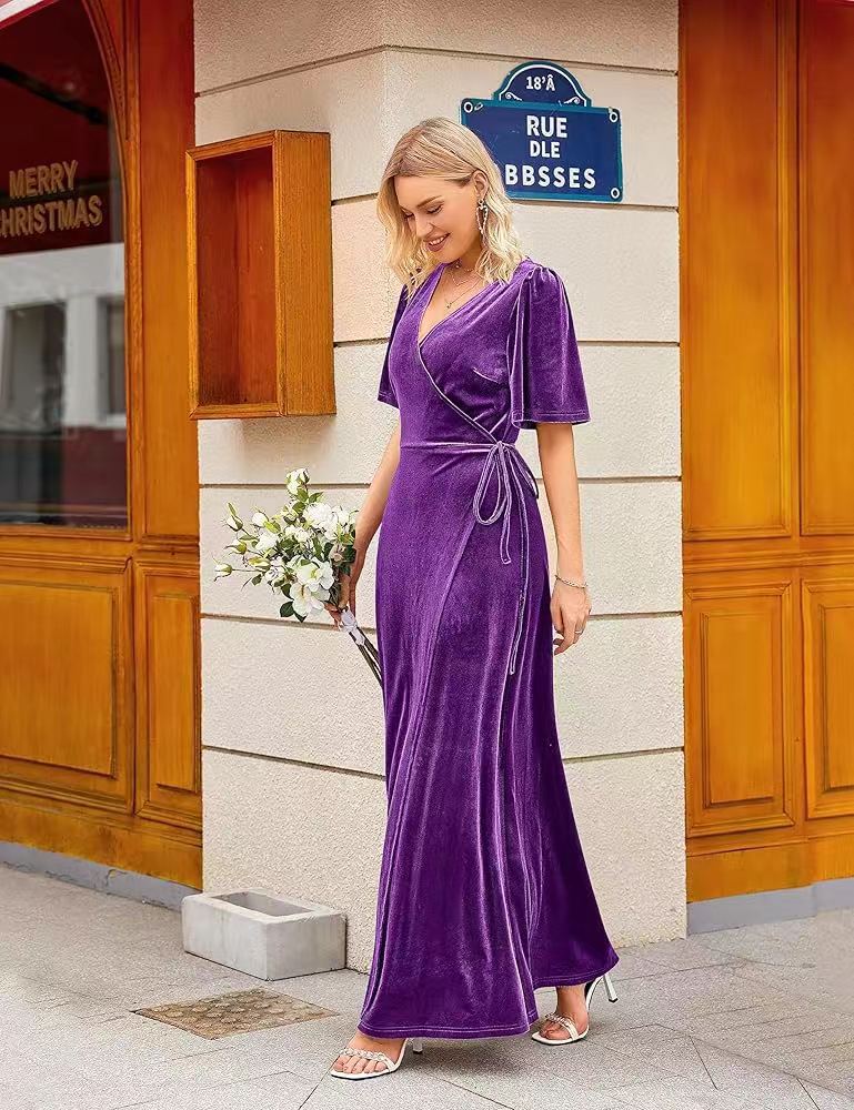 Dress Sexy Veet Deep Slit Elegant Dresses