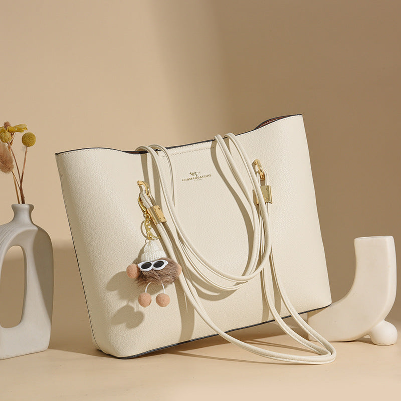 Women's Fashion Simple Solid Color Texture Portable Everyday Tote Bags