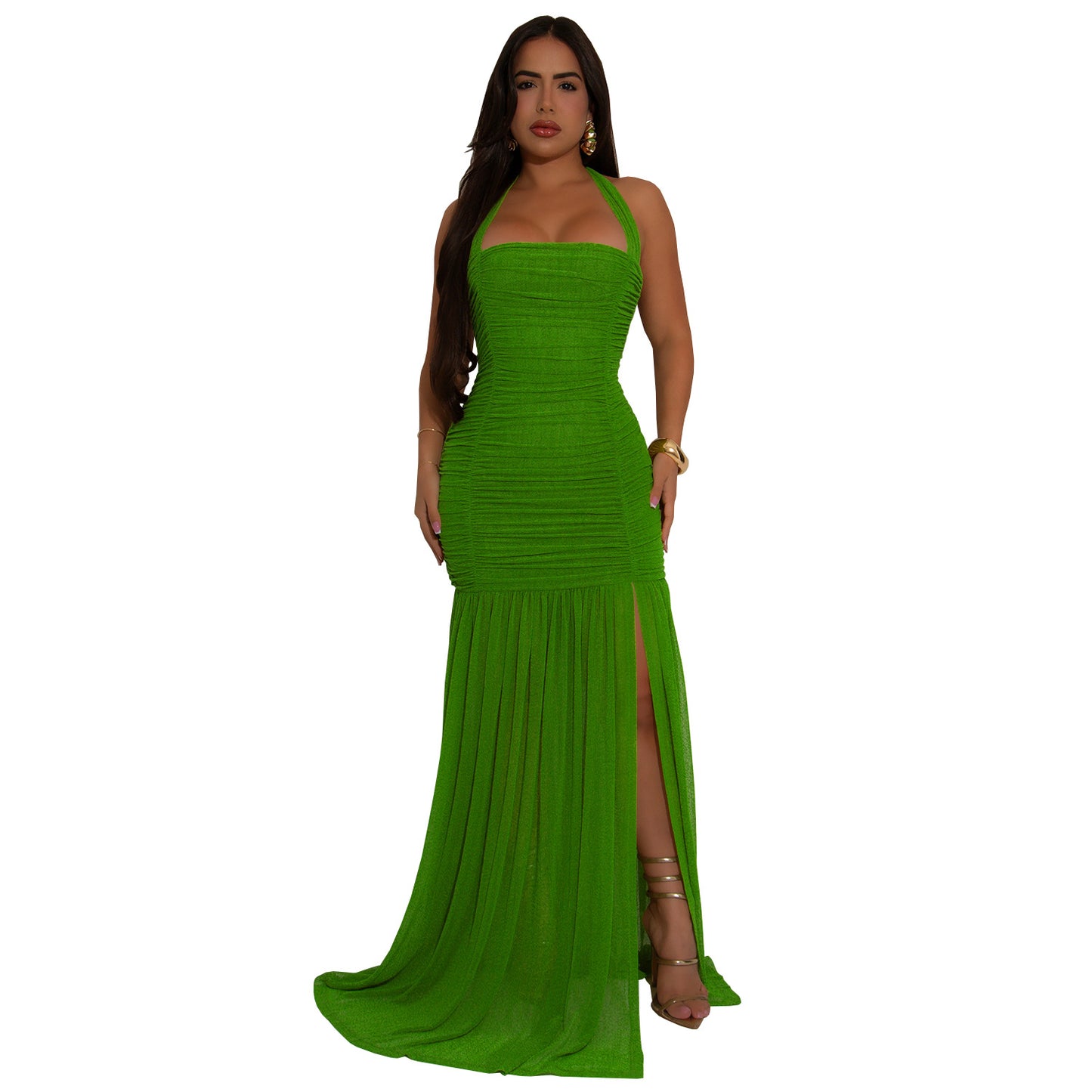 Women's Fashion Wear Summer Mesh Sexy Slit Solid Dresses