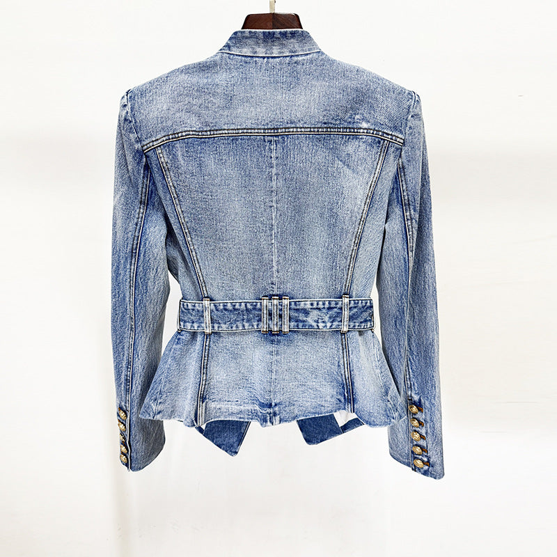 Early Autumn Fashion Belt Washed Denim Jackets