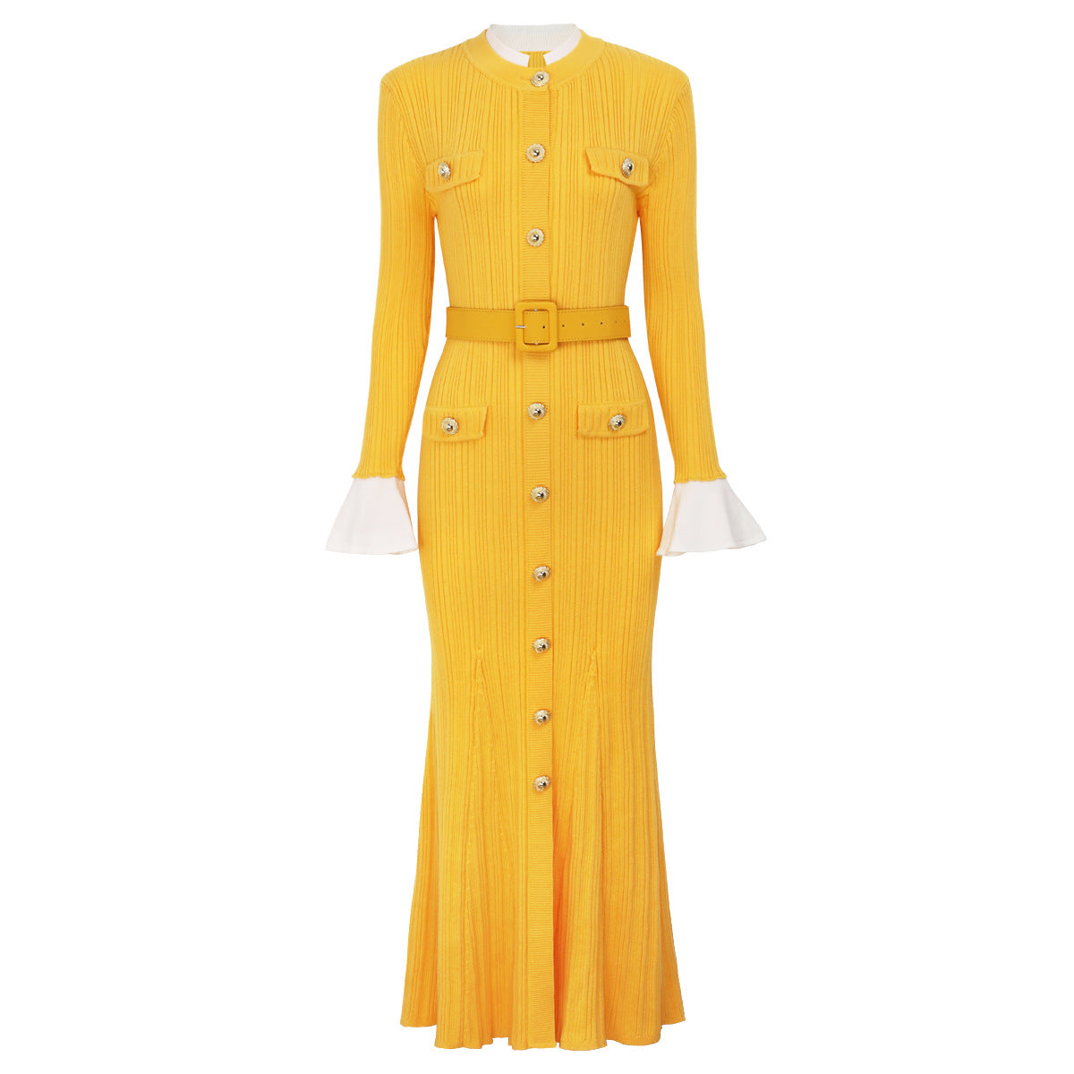 Round Neck Belt Knitted Slim Fit Dresses