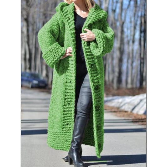 Women's Winter Hooded Single-breasted Solid Color Knitted Sweaters