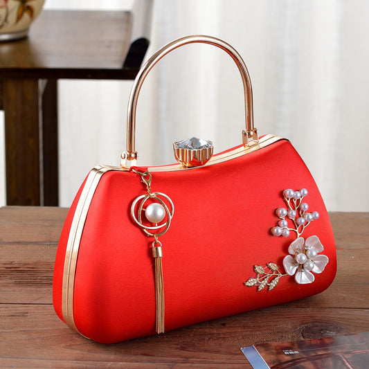 Women's Tassel Pendant Diamond Satin Portable Banquet Handbags
