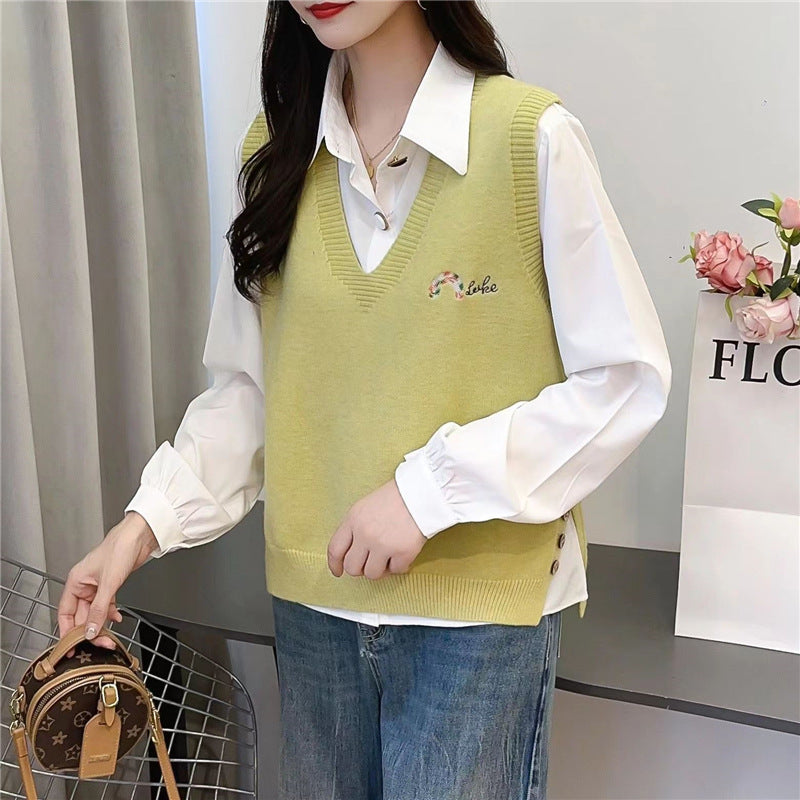 Women's Bandage Dress Series Versatile Casual Style Embroidered Loose Women's Vest