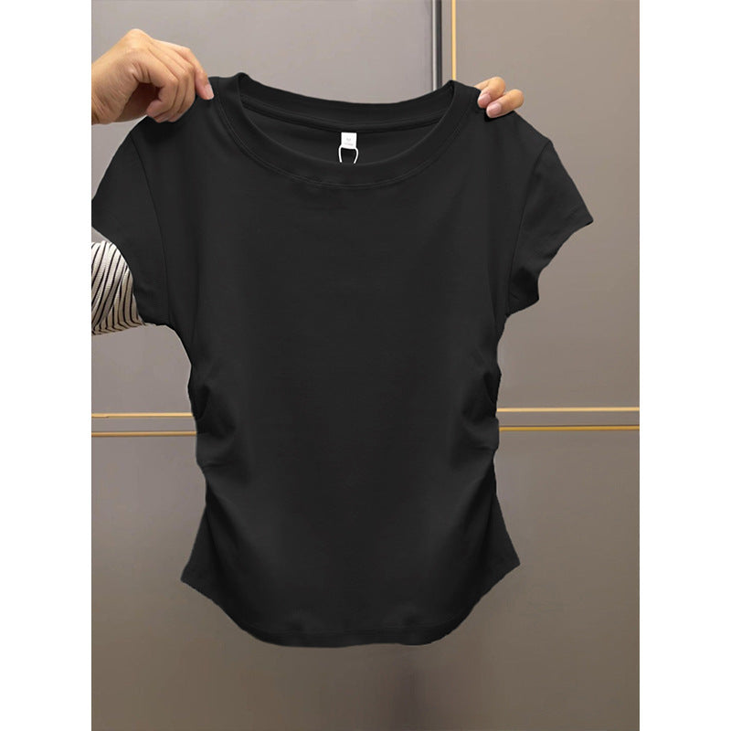 Women's Cotton White Round Neck Shoulder Short-sleeved Tops