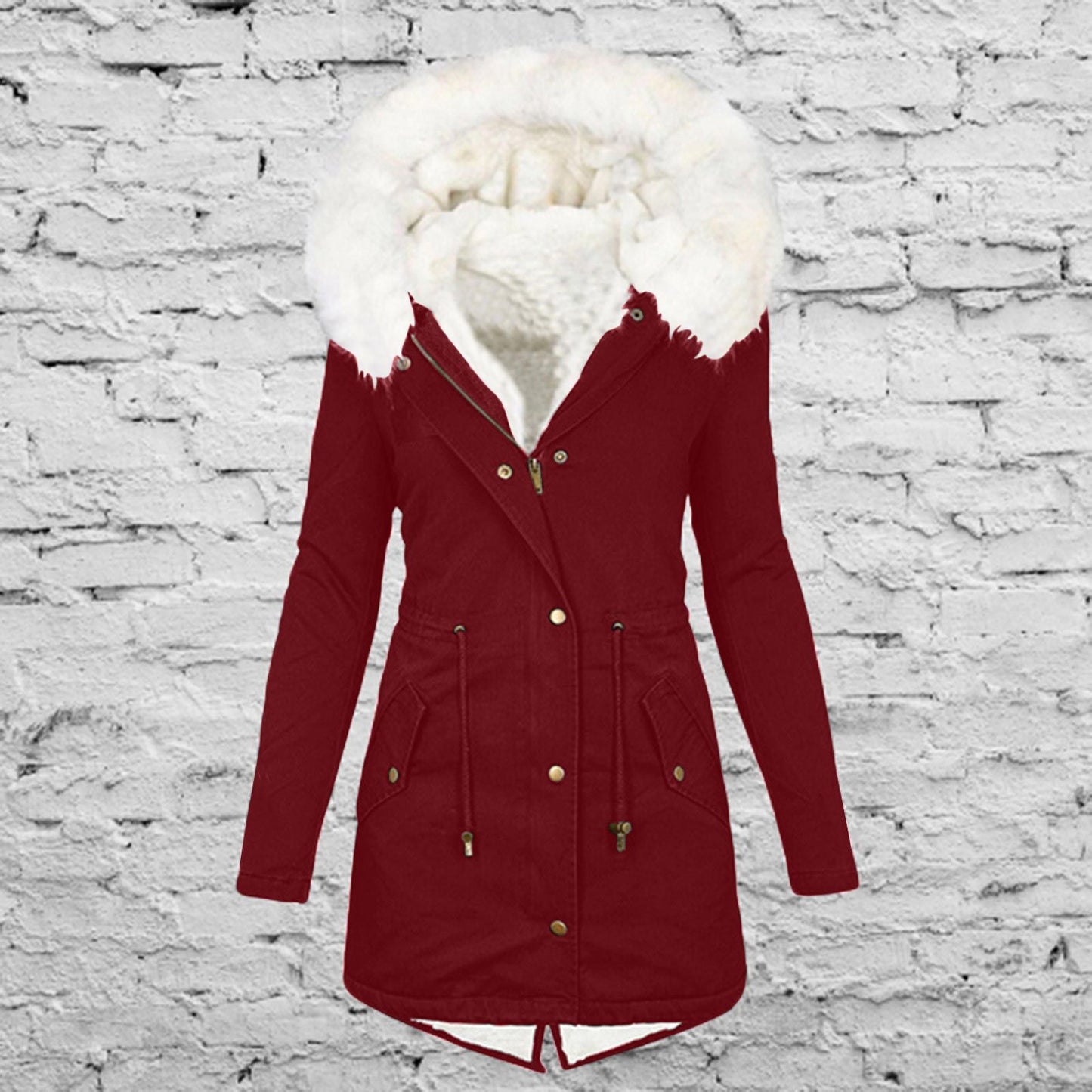 Women's Large Hooded Fur Collar Cinched Thickening Coats