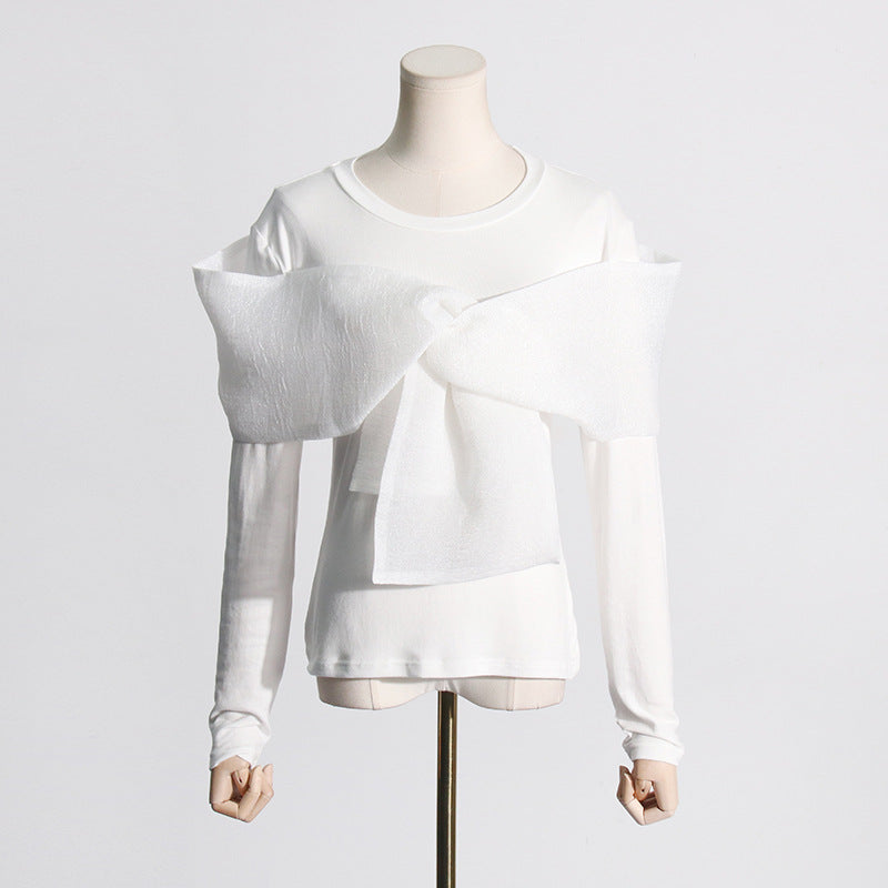 Women's Sleeve Unique Cross Bow Solid Color Blouses