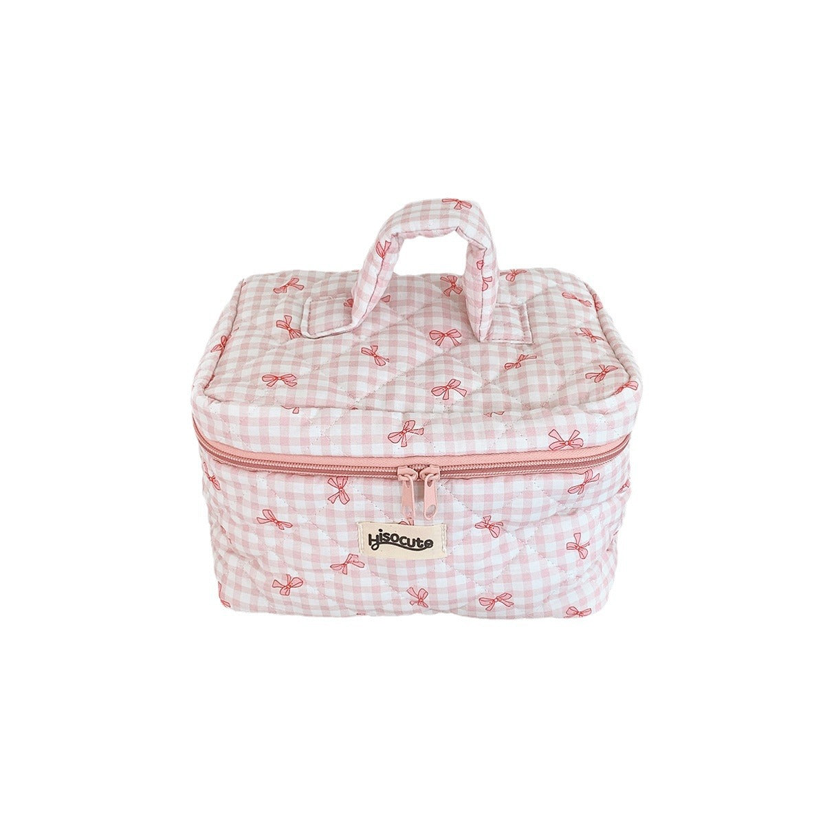 Simple Plaid Korean Style Bow Large Cosmetic Bags
