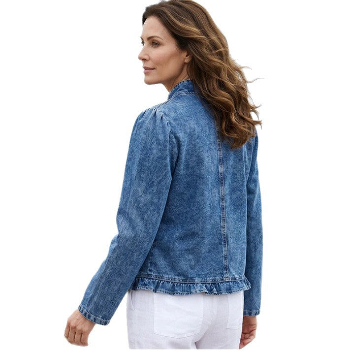 Women's Summer Ruffled Denim Long Sleeve Women's Vest