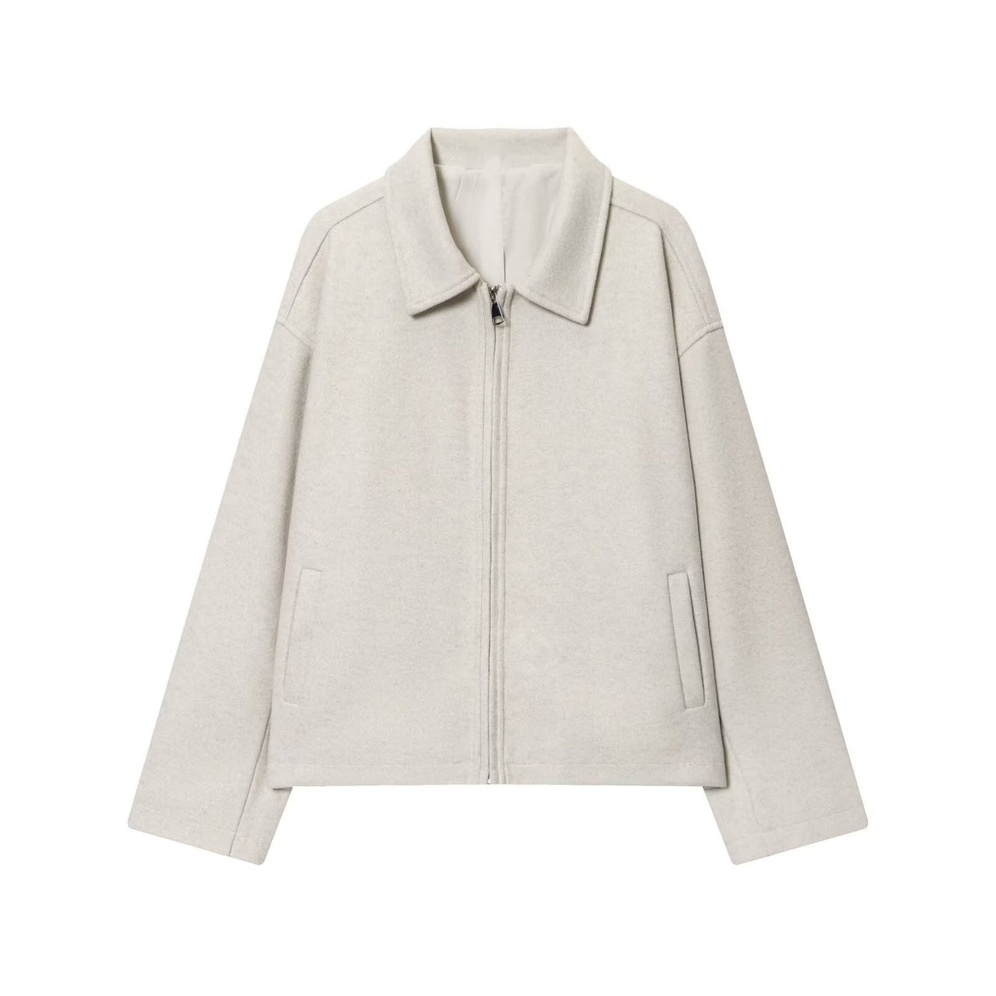 Women's Fashion Three-color Solid Color Wide Zipper Coats