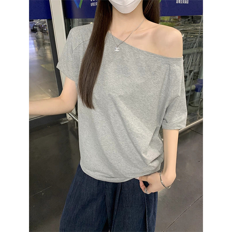 Women's Summer Chic Loose Casual Diagonal Collar Niche Design Tops