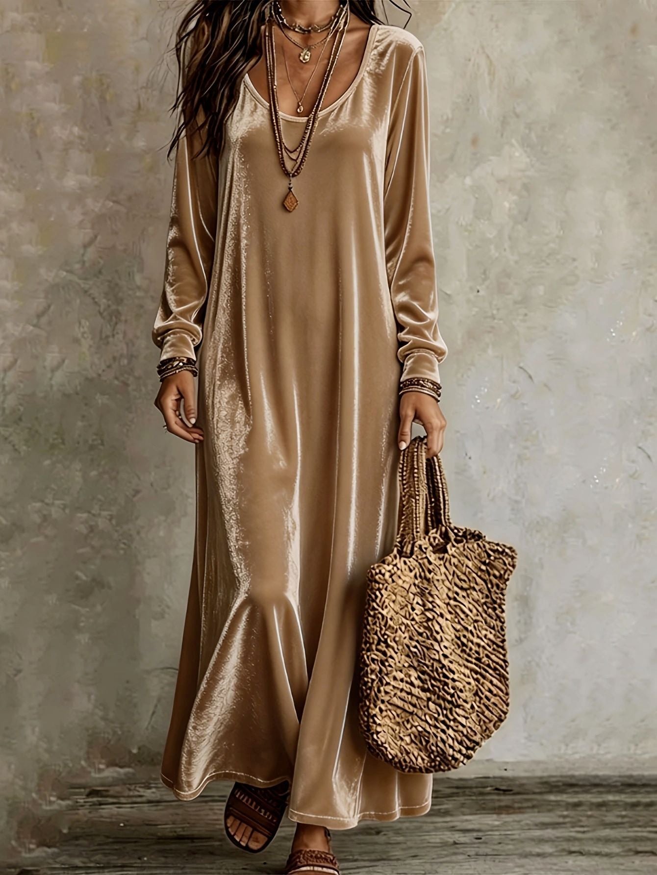 Women's Elegant Graceful Veet Long Sleeves Dress