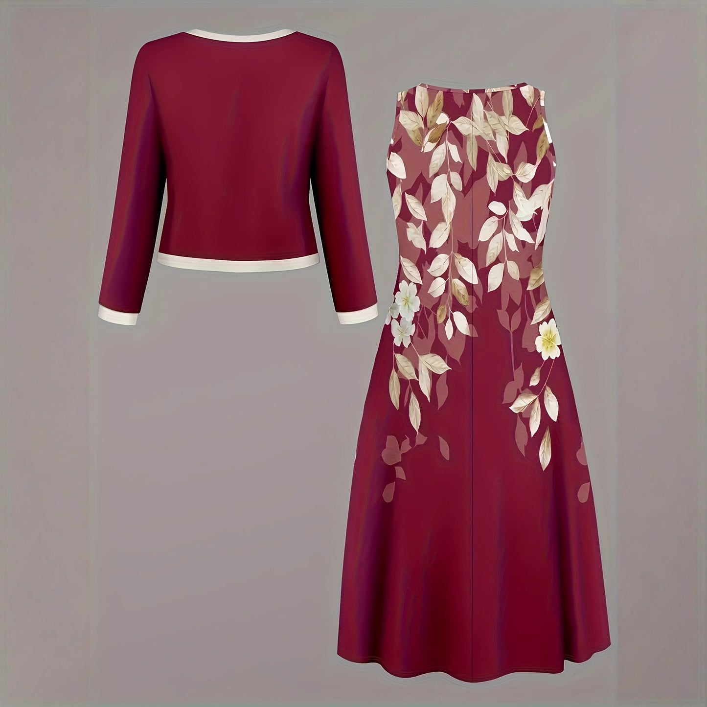 Autumn Print Two-piece Sleeveless Round Neck Suits