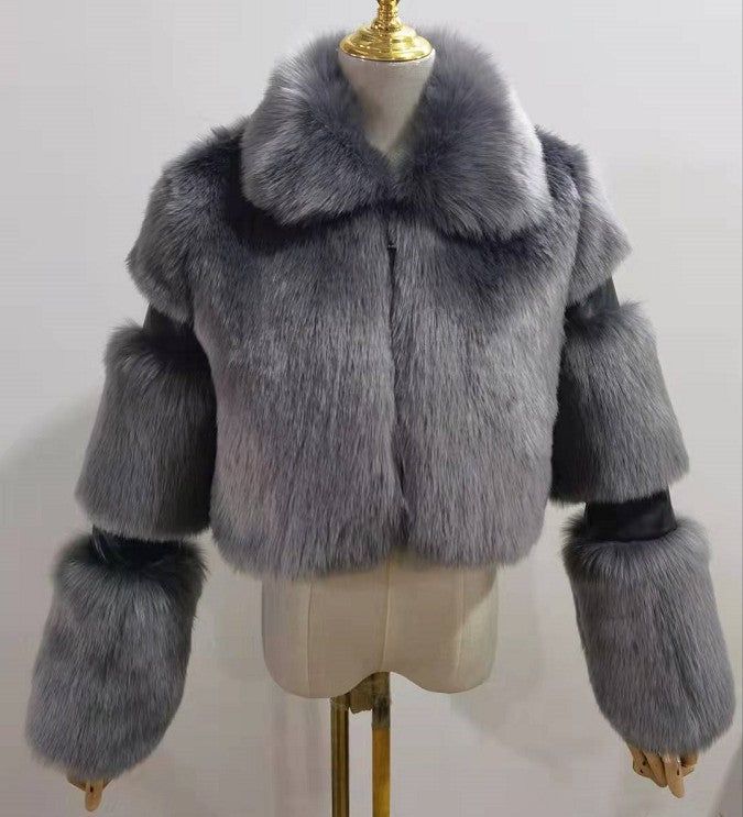 Women's Fur Imitation Stitching Lapel Artificial Coats