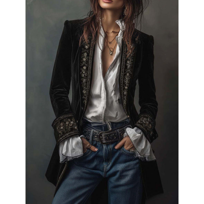 Women's Long Sleeve Solid Color Stitching Lace Jackets