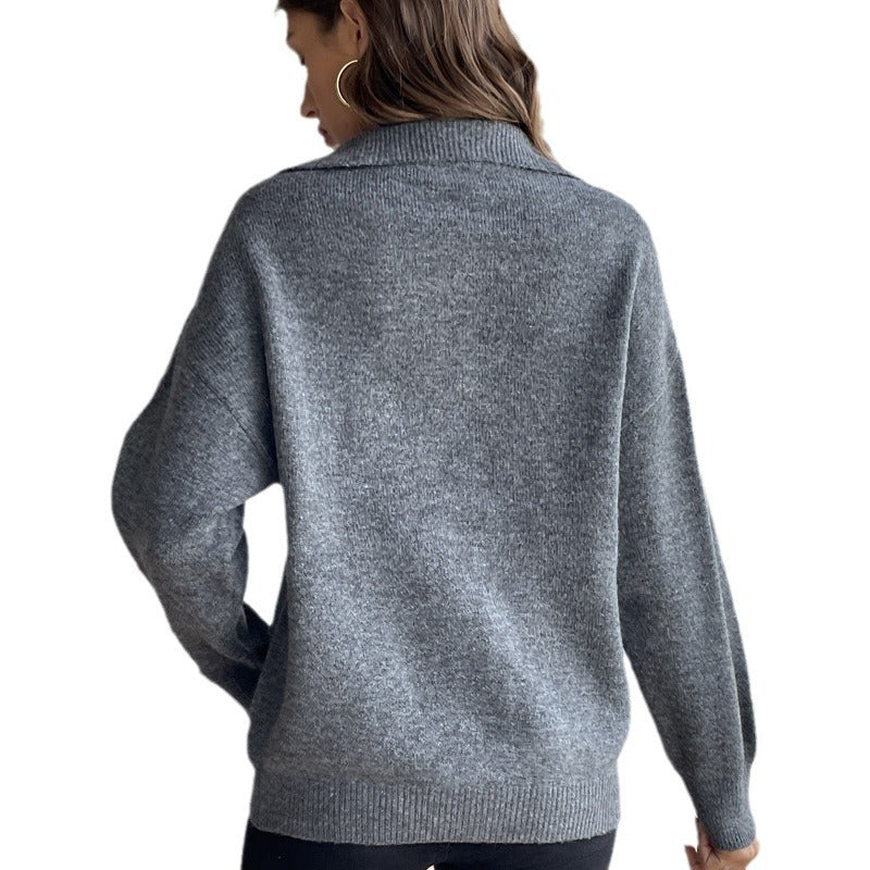 Women's Solid Color Casual Sweatshirt Loose Zip Sweaters