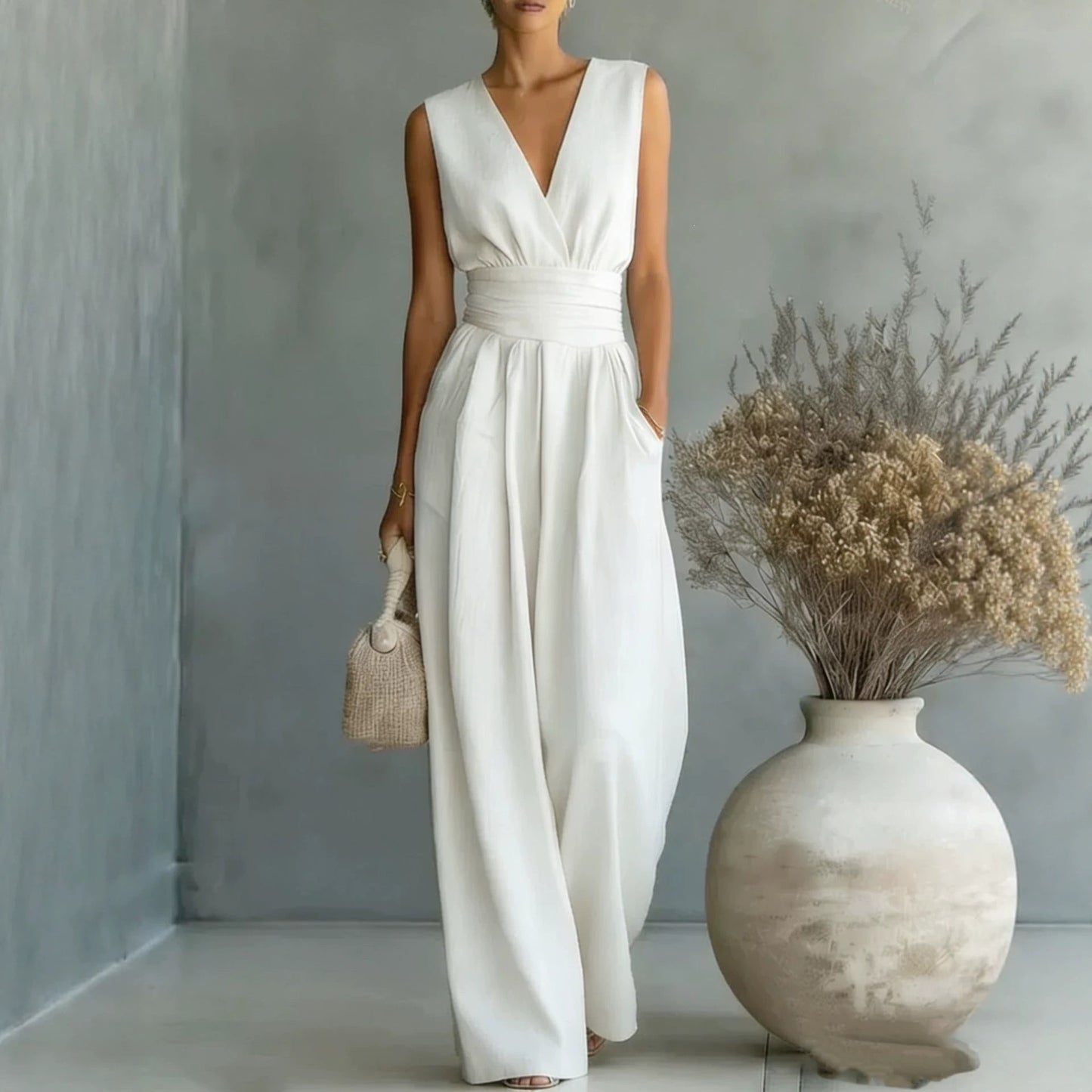Women's Summer Elegant Graceful Sleeveless Fitted Waist Women's Jumpsuit/clothing