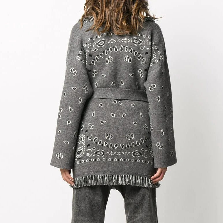 Women's Jacquard Thick Knit Loose Mid-length Tassel Sweaters