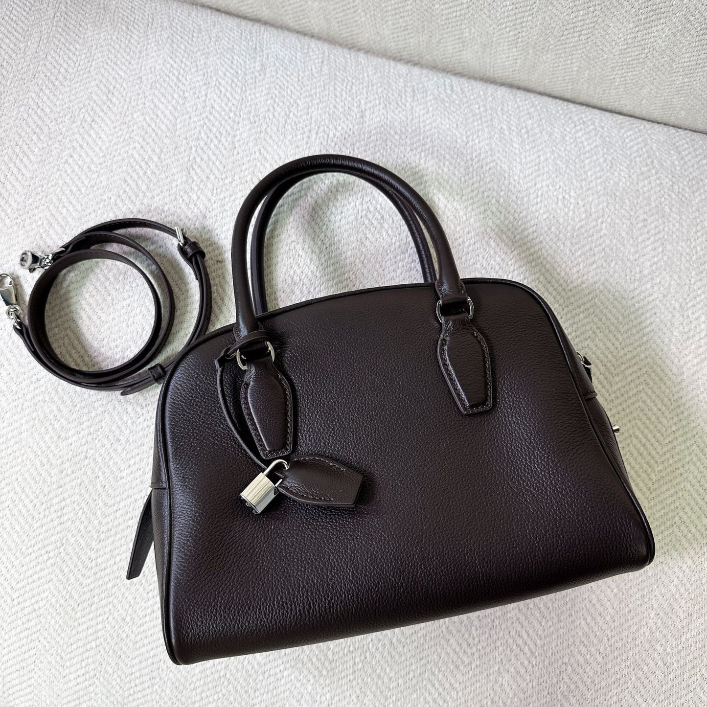 High-grade First Layer Cowhide Bowling Large Handbags