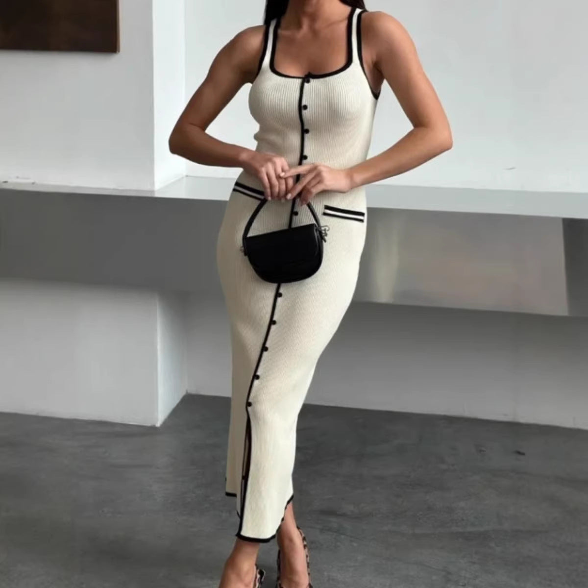 Women's Russian Contrast Color Single Row Slit Vests