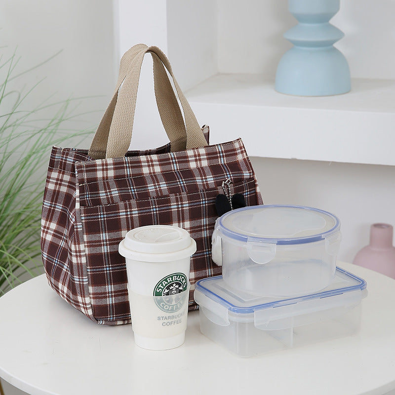 Women's Trendy Plaid Portable Large Capacity Lunch Handbags
