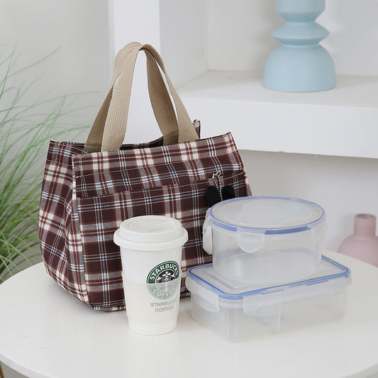 Women's Trendy Plaid Portable Large Capacity Lunch Handbags